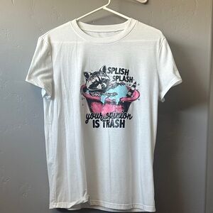 White Graphic T-Shirt with Raccoon Print